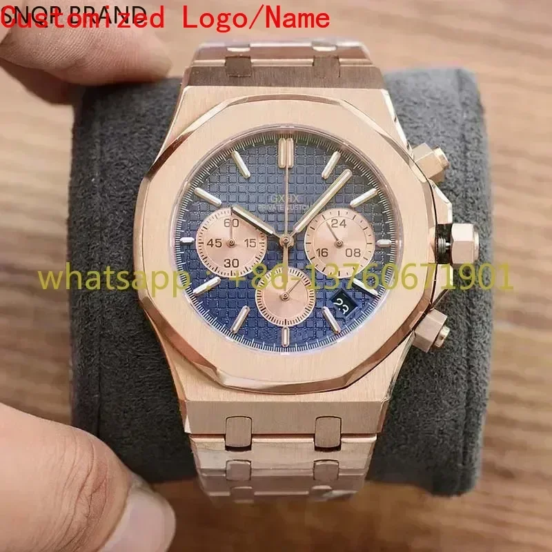 Кварцевый хронограф VK63 Часы Сапфировое стекло Нержавеющая сталь Розовое золото Черный Синий циферблат Наручные часы по индивидуальному заказу Кварцевый хронограф VK63 Часы Сапфировое стекло Нержавеющая сталь Розовое золото Черный Синий циферблат Наручные часы по индивидуальному заказу