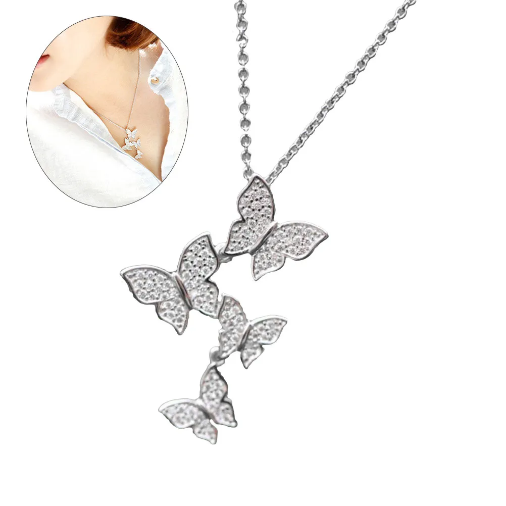 Butterfly Pendant Necklace 925 Sterling Silver Elegant Crystal Clavicle Chain Special Fashion Necklace for Women Prom Graduation