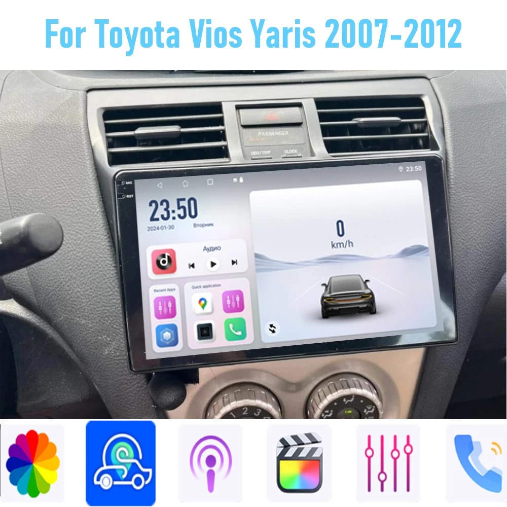 

9''For Toyota Vios Yaris 2007-2012 Car Radio Head Unit GPS Multimedia Carplay Android 15 Wireless Navigation Intelligent System