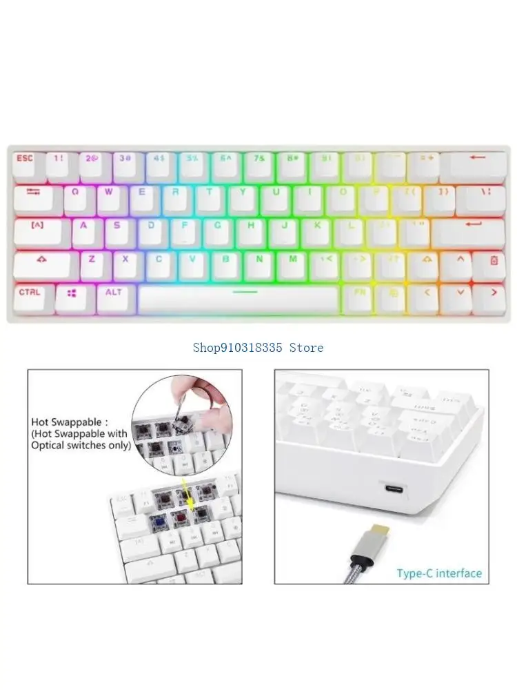 

GK64 64 Keys Mechanical Keyboard with RGB LED Backlit Waterproof for Gaming