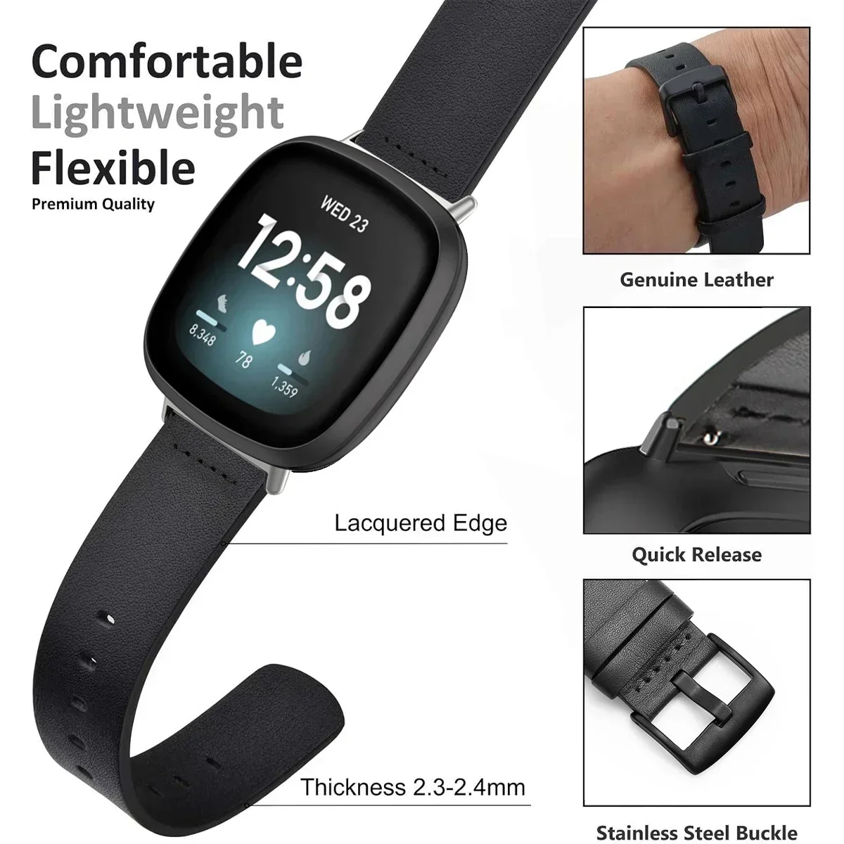 Strap For Fitbit Versa 2 Lite Leather Band SmartWatch Bracelet For Fitbit Versa3 4 Sense Correa Watchband Pin Buckle Accessories