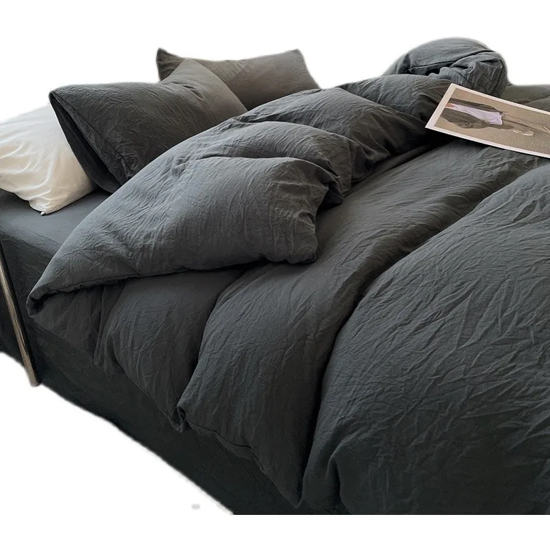 

4pcs Simple Style 100% Cotton Bedding Solid Color Duvet Cover 150x200 180x220 20x230 Spring and Autumn