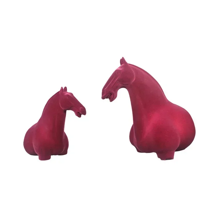 Modern simple modern resin flocking resin red horse decoration home soft decoration living room model room hotel decoration