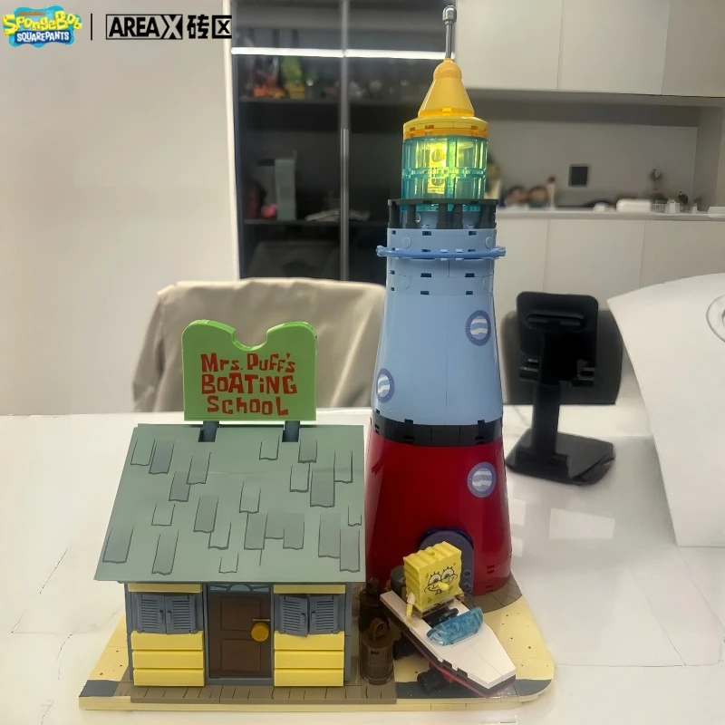 مكعبات بناء جديدة من AREAX SpongeBob SquarePants Chum Bucket Street Scene Mrs. مدرسة القوارب المنتفخة ‌   لعبة زينة نموذج البناء