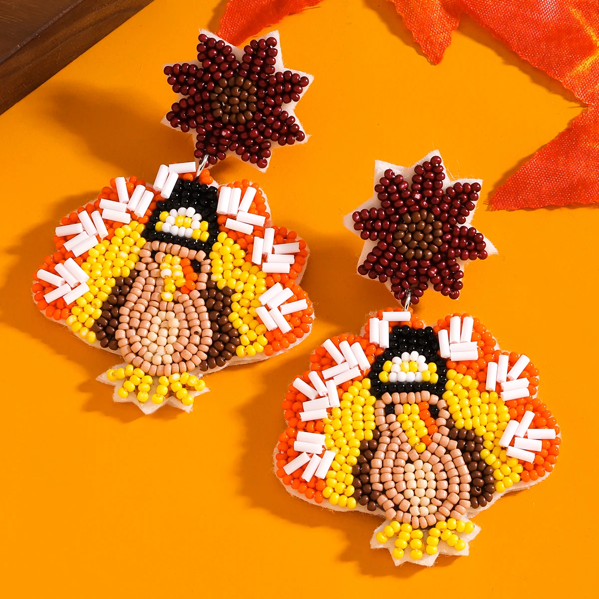 Best Lady Thanksgiving Turkey Drop Earrings, Bohemian Handmade Beaded Turkey Earrings, Holiday Earrings, Thanksgiving Gifts