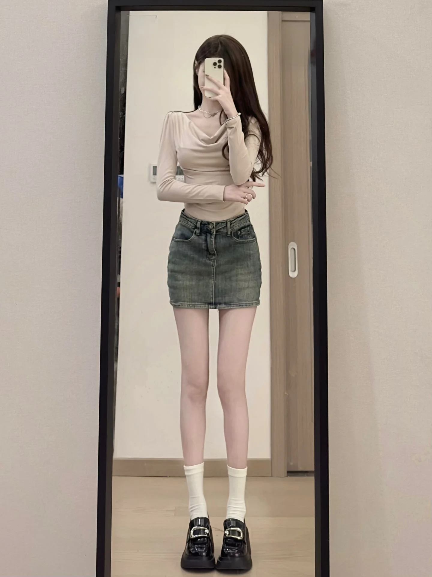 الرجعية المتعثرة الدنيم تنورة المرأة عالية الخصر ort تنورة الصيف الساخن فتاة Cliant Sle النسخة الكورية ألف خط تنورة #3