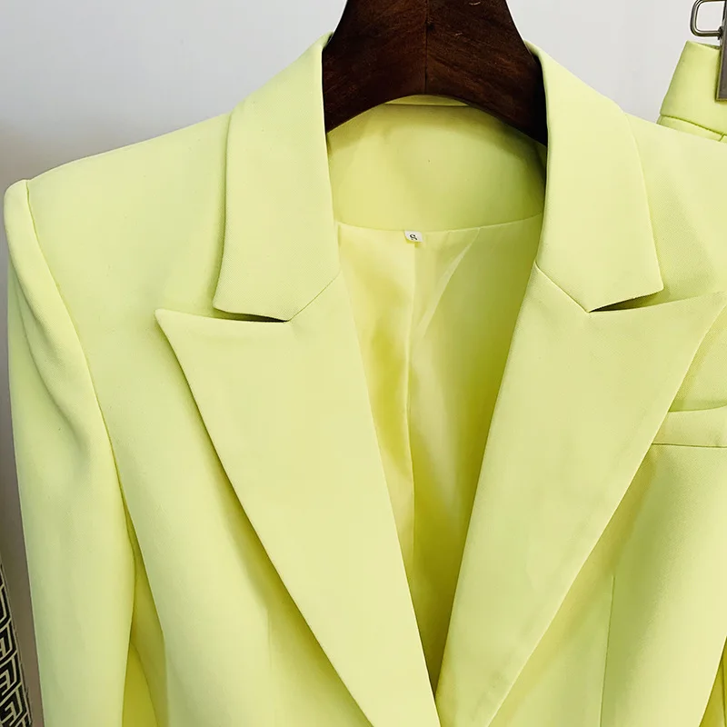 Blazer Pantaloni tuta Due pezzi Giallo brillante Ufficio Donna Donna Business Bottoni singoli Pantaloni svasati Blazer Pantaloni Abito formale