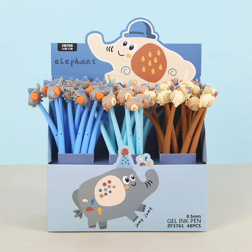 48PCS Zhongfan Super Cute New Rocker Striped Elephant Three-dimensional Pattern Neutral Pen Fun Cute Rocking Pen Smooth