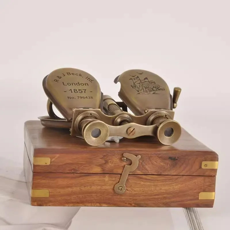 Vintage Brass Binoculars Ornament Desktop Mini Telescope Brass Crafts Home Decoration