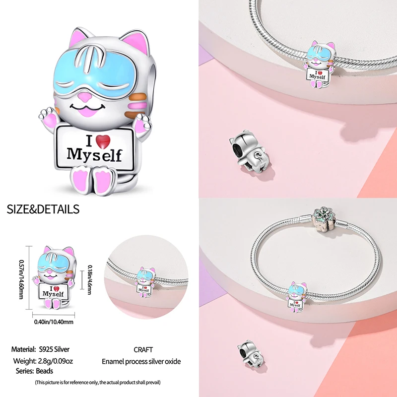 925 Sterling Silver Teacup Music Cat Pink Cat Paw Charms Beads Fit 4MM foro diametro braccialetto Fine fai da te carino gioielli regalo