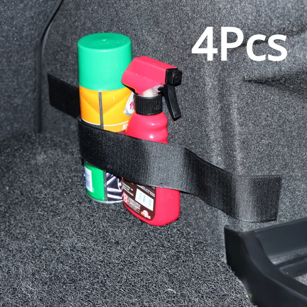 

4pcs Car Universal Elastic Fixing Belt Car Trunk Storage Organizer Nylon Belt Car Trunk Black Strap Auto Interior Accessories