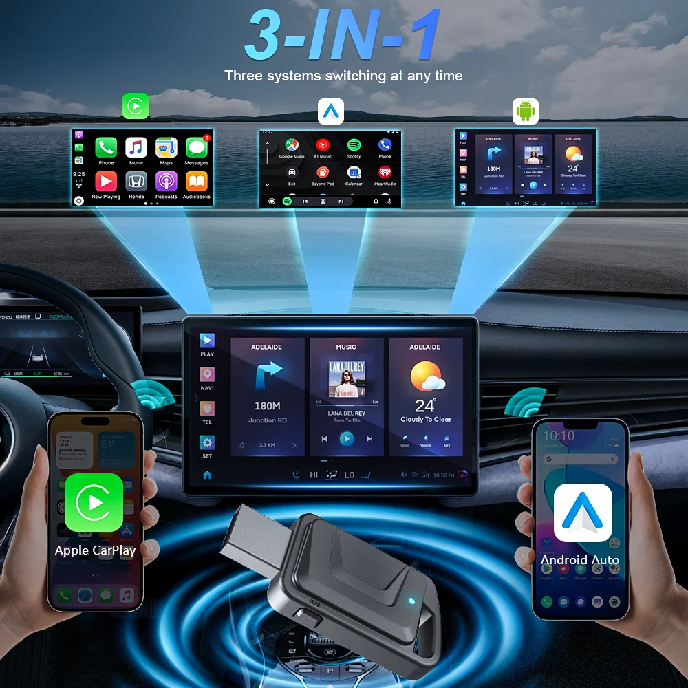 Kotak AI Carplay Nirkabel 2 Dalam 1 Berkabel Ke Nirkabel Android Adaptor Mini Carpay Otomatis Bluetooth untuk Radio Mobil dengan Kotak Carplay Berkabel