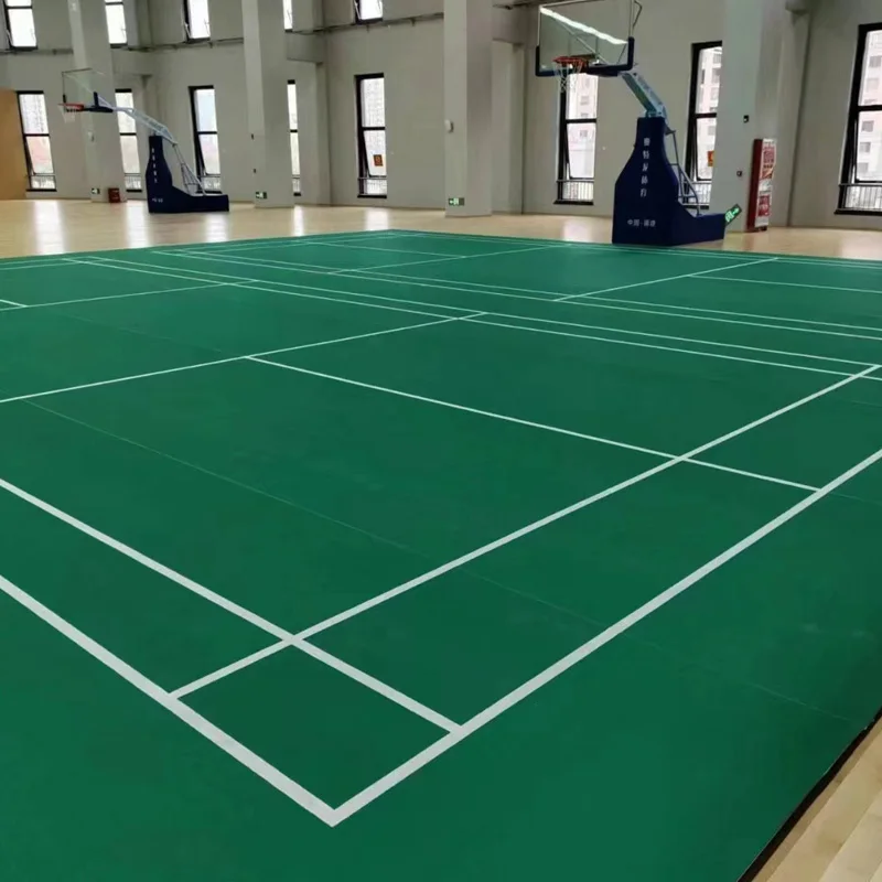 Beable Easy To Install And Manage PVC Sports Flooring Green Badminton Crystal Sand Surface With White Lines LOGO