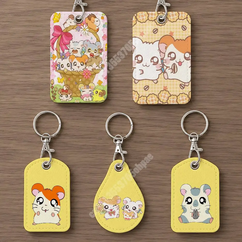 Cartoon Hamster H-Hamtaro-S Leather Keychain Card Holder for Airtag & ID Cards Business Bag Charm