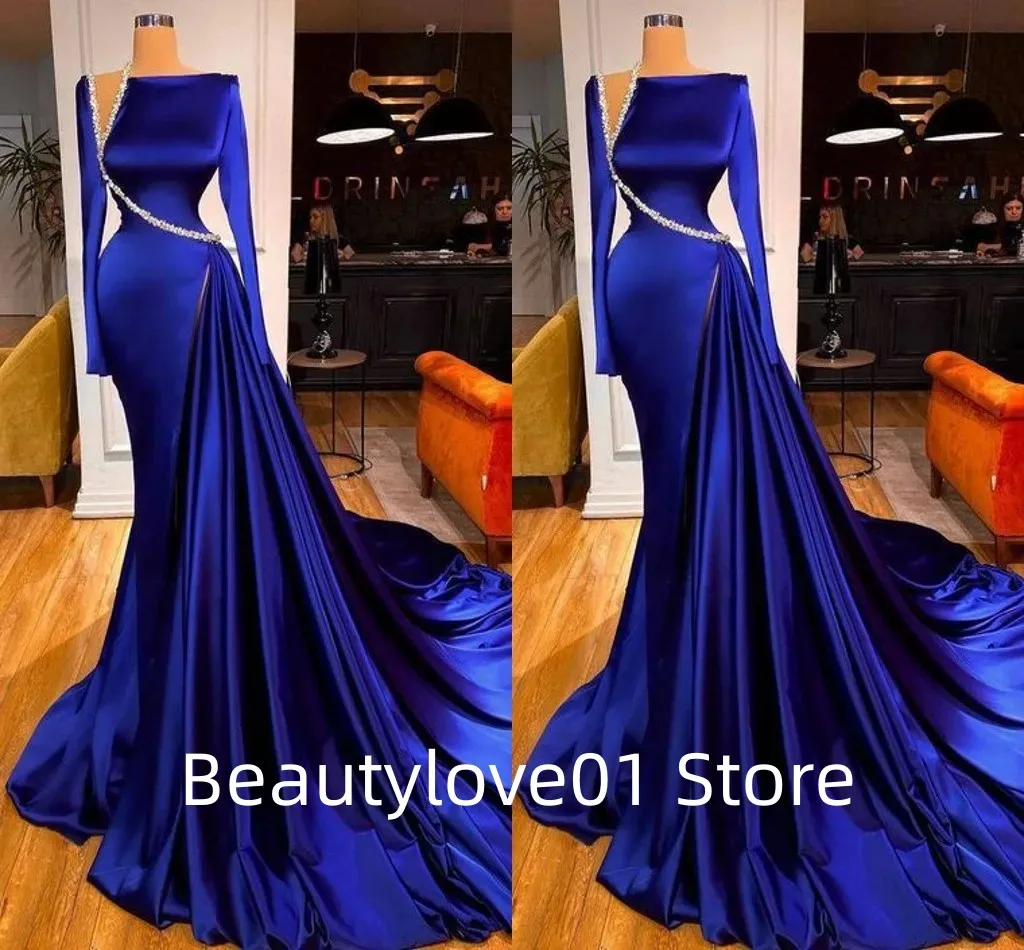 Women's Evening Dress 2024 Long sleeved Off the Shoulder Slim Fit Satin Formal Ball Dress Arab Dubai Robe2023فساتين سهره فاخره