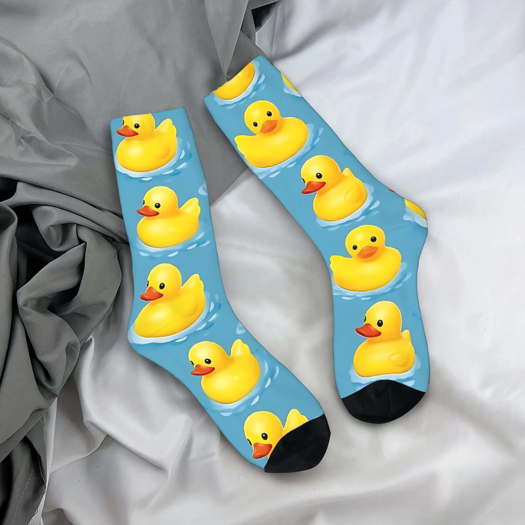 Men Socks Watercolour Rubber Duck Seamless     Stockings Non-Slip Medium Soft Socks Spring Novelty Graphic Outdoor Sports Socks