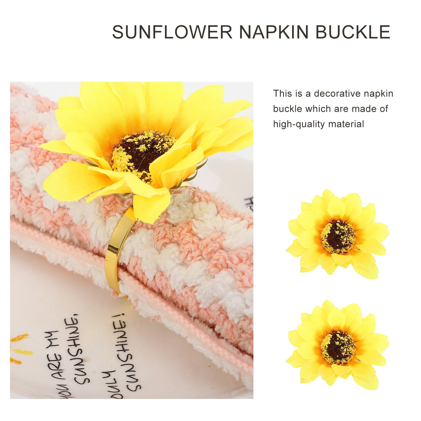 

2pcs Napkin Buckle Rings Sunflower Fabric Holder for Dining Table Party Wedding Celebration Banquet Everyday Use