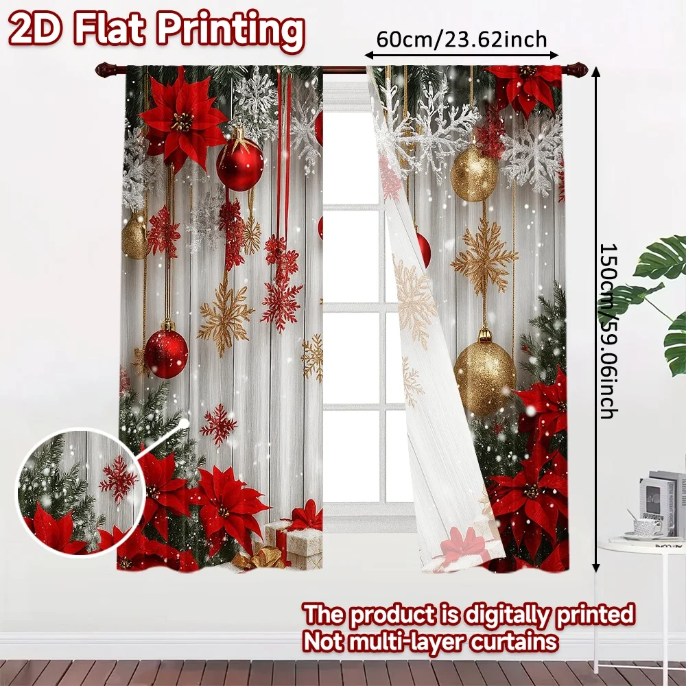 2D flat printing 2pcs Curtains Christmas Ornaments Glow Digital Printed Polyester Drapes Birthday Party Use for Home & Party