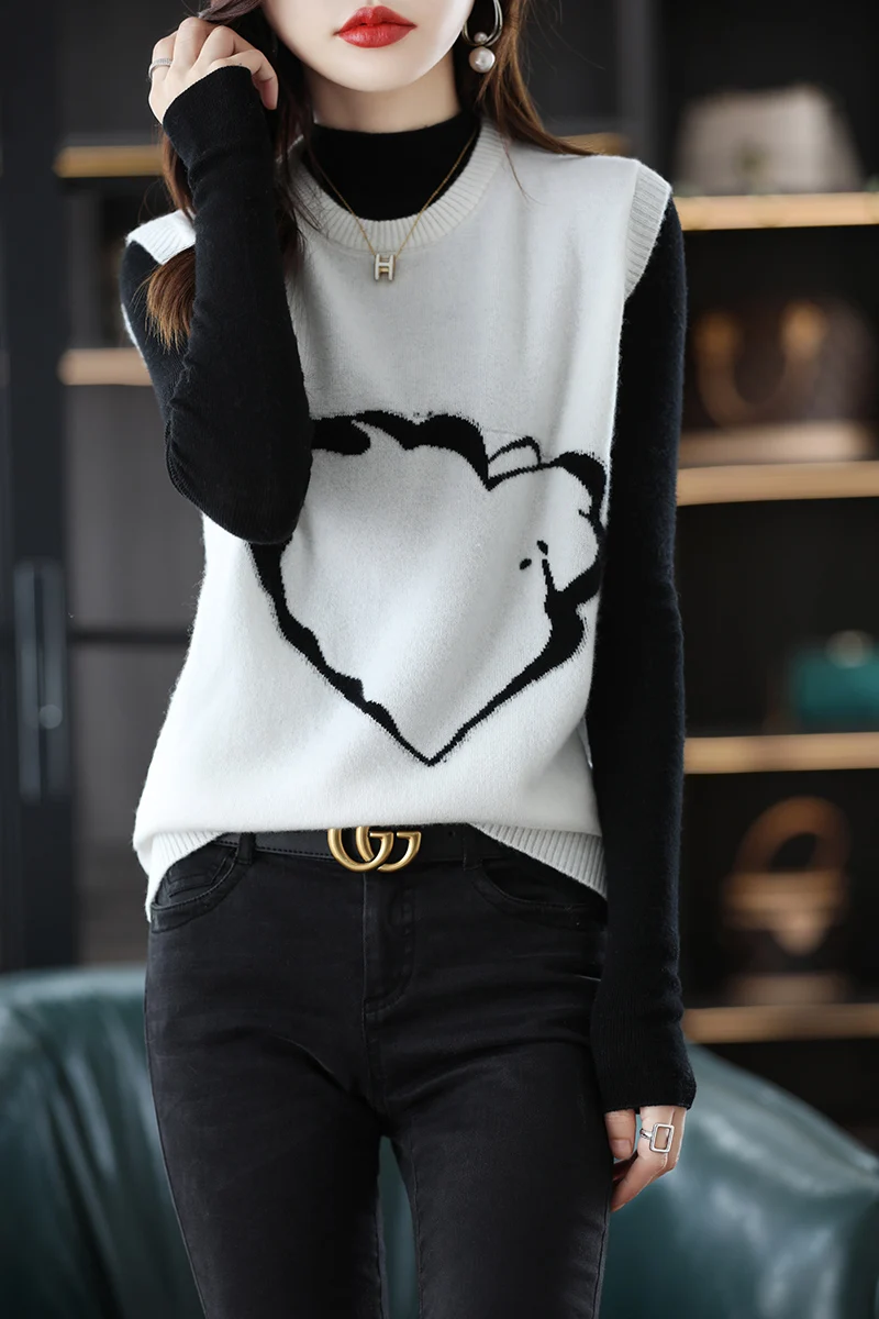 

Fashion 100% Merino Wool Basic Knitted Vest Women Sweater O-Neck Cashmere Pullover Basic SimpleClassic Fashion Clothing Top