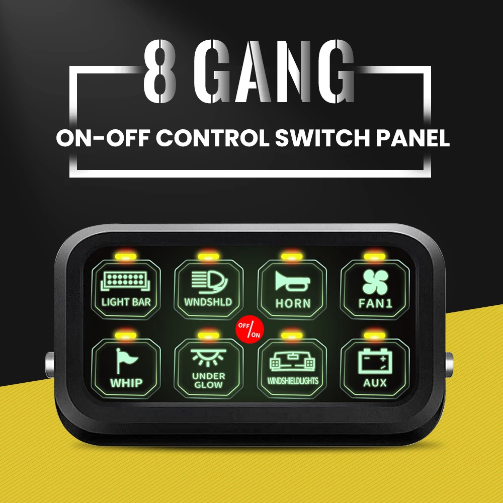 Universal Car Boat 8 Gang On-Off Green LED Circuit Breaker Rocker Switch Panel for Car Boat Marine