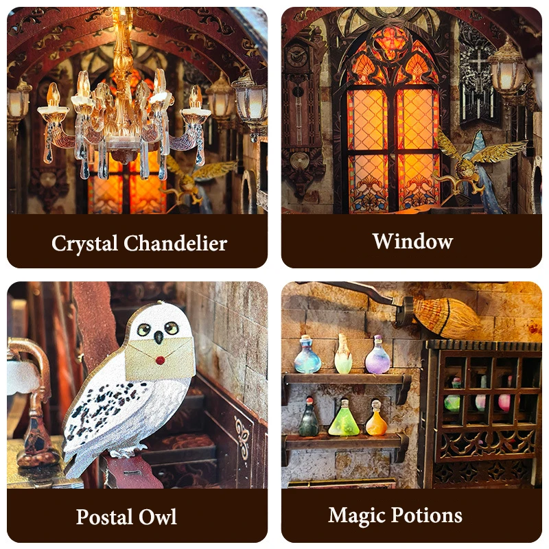 Fai da te Libro in legno Nook Magic Academy Case delle bambole in miniatura con kit di mobili 3D assemblare modello giocattolo per bambini regalo per adulti Casa