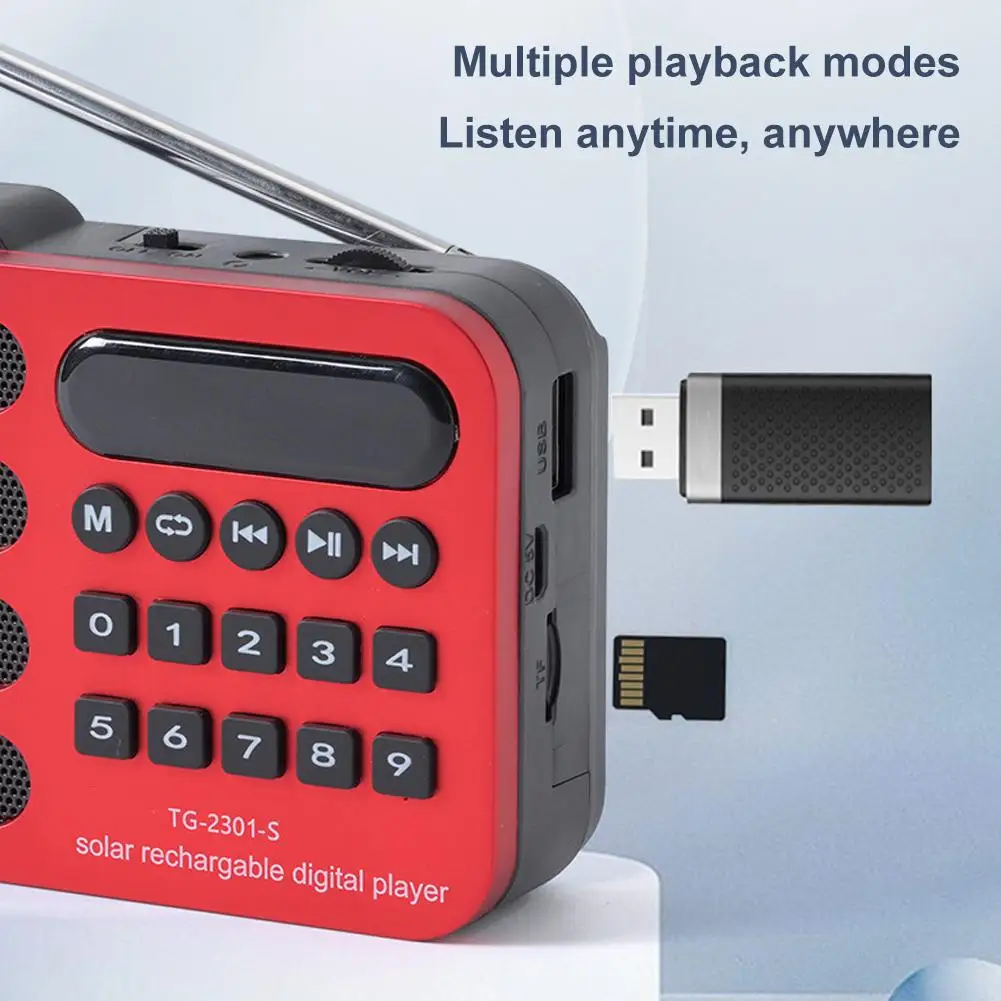 Solar Charging Portable FM Receiver Radio With Bluetooth Wireless Speaker Support USB TF Card Multi-band Rechargeable MP3 Player