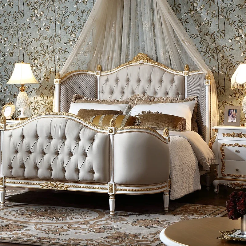 French court solid wood bed double 1.8 meters European luxury princess wedding bed villa large apartment beech bed