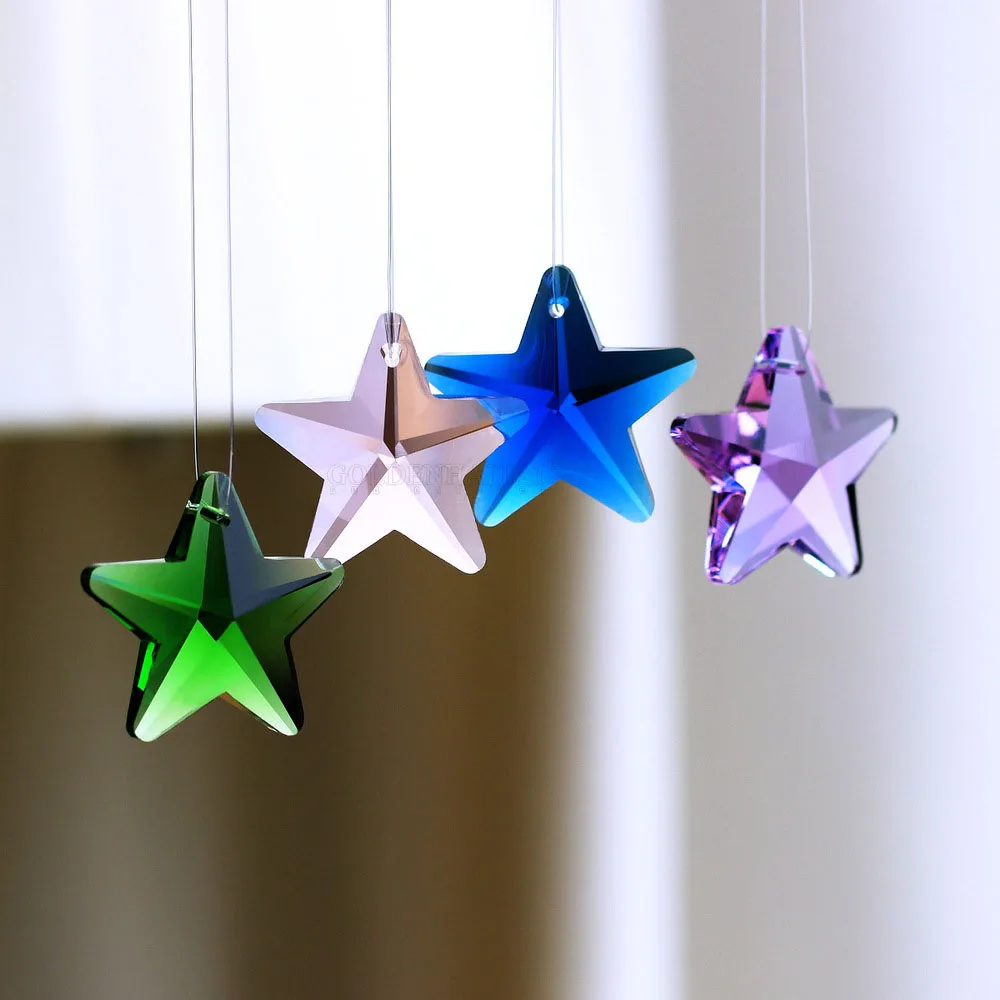 Camal 5Pcs 29mm Crystal Star Prisms Suncatcher True Color Maker Hanging Drops Pendant For Window Chandelier Parts DIY Home Decor
