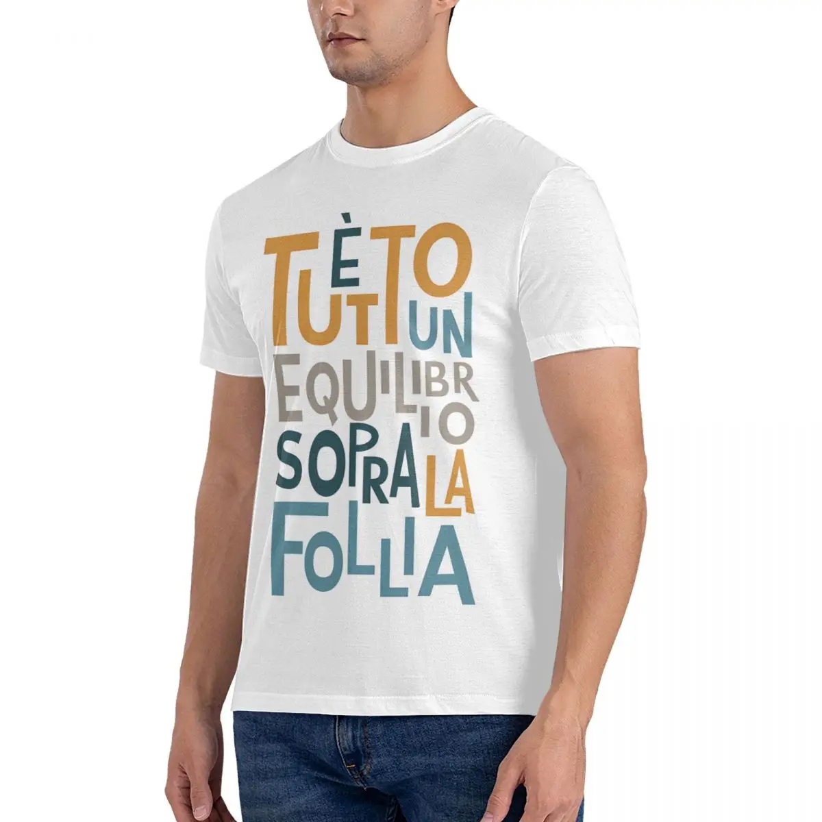 Lyric Wall Art - Tutto Un Equilibrio Sopra La Follia Men T Shirts Vasco Rossi Vintage Tees Short Sleeve Crewneck T-Shirts