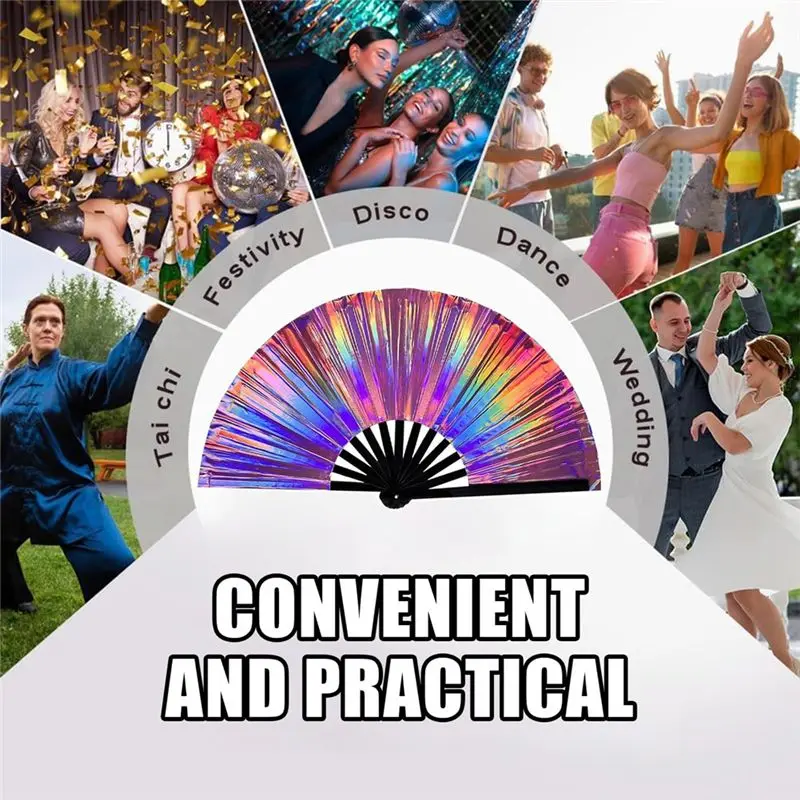 A68P-Boots On The Ground Fan,Large Holographic Folding Hands Fan Line Dance Popping Fans,Boots On The Ground Hand Fan