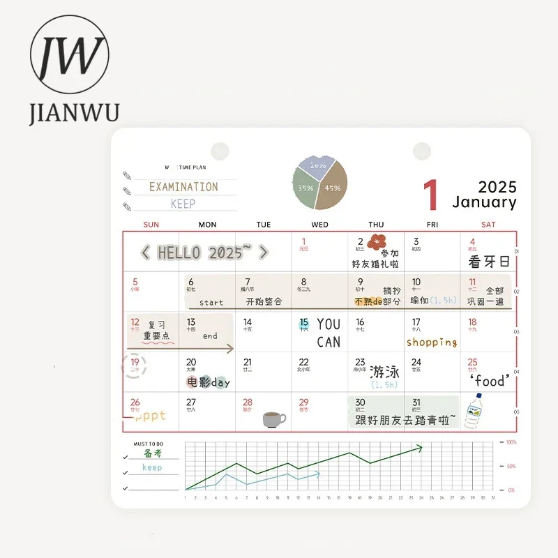 JIANWU 2025 Page Turning Card Calendar Office Desktop Calendar Creative DIY Student Supplies Stationery