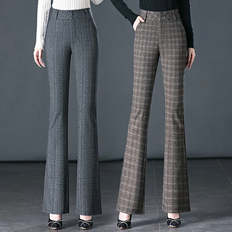 Pantalones acampanados para mujer estilo británico 2025, nuevos pantalones acampanados de lana cálidos y gruesos a la moda para primavera Otoño Invierno