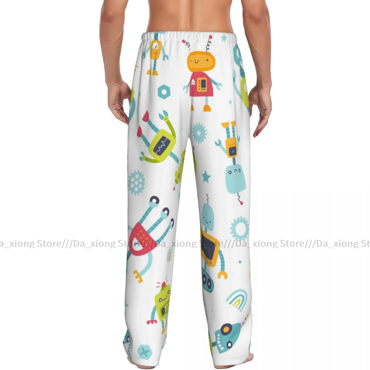 Men\'s Sleepwear Loose Sleep Pants Pajamas Cute Diverse Colorful Robots Long Lounge Bottoms Casual Homewear