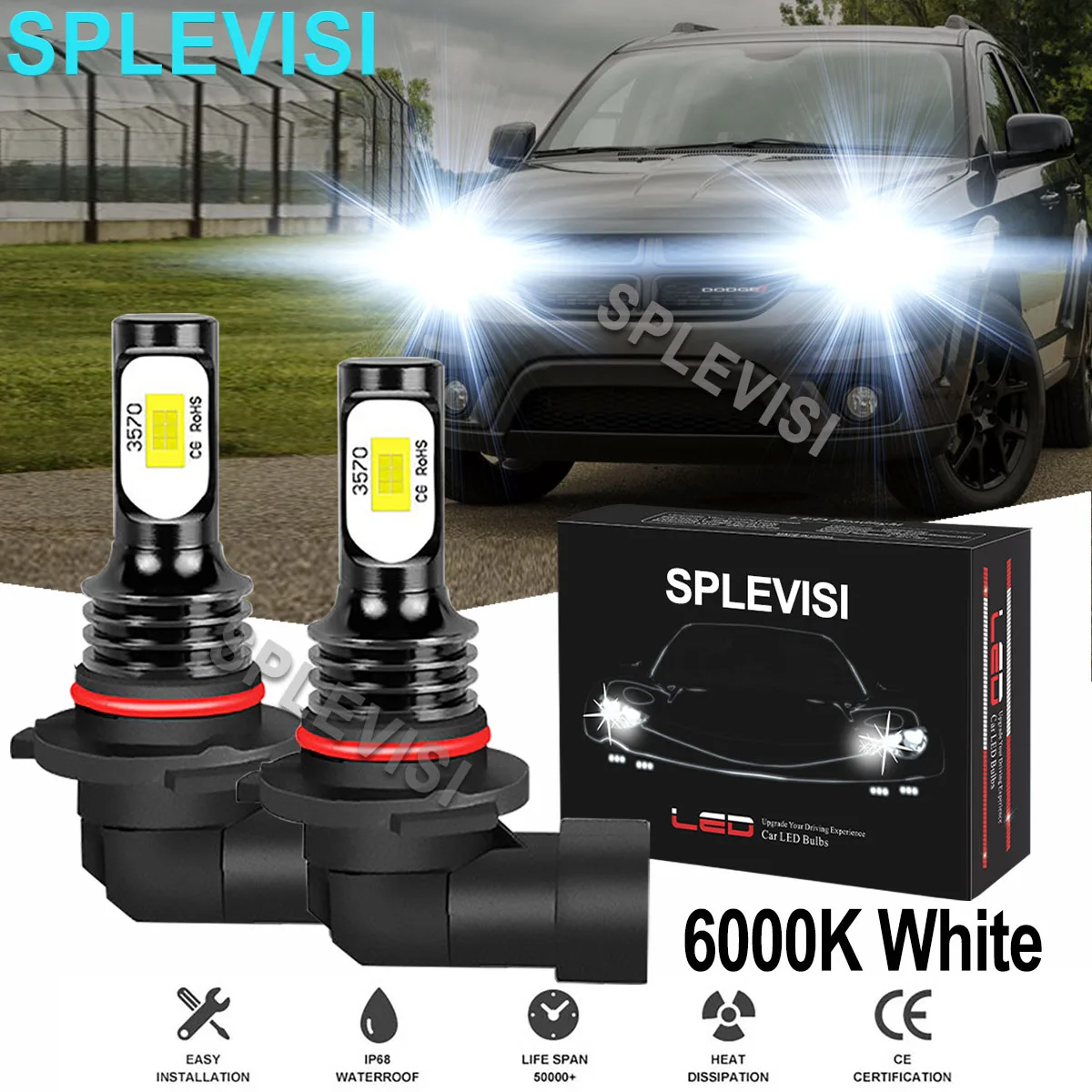 

2x70W White Car LED Headlight High Beam Bulbs 6000K Fit For Dodge Journey 2009-2019 Dodge Charger 2011-2014 Durango 2011-2013