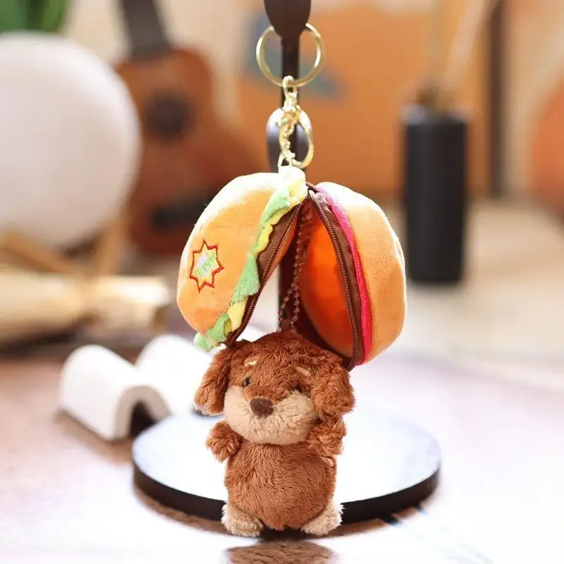 1 ชิ้น 13 ซม.น่ารักเบอร์เกอร์สุนัขตุ๊กตาจี้ขนาดเล็กห้องนั่งเล่นตกแต่งของใช้ในครัวเรือนพวงกุญแจตุ๊กตาของเล่นเด็กของขวัญวันหยุด