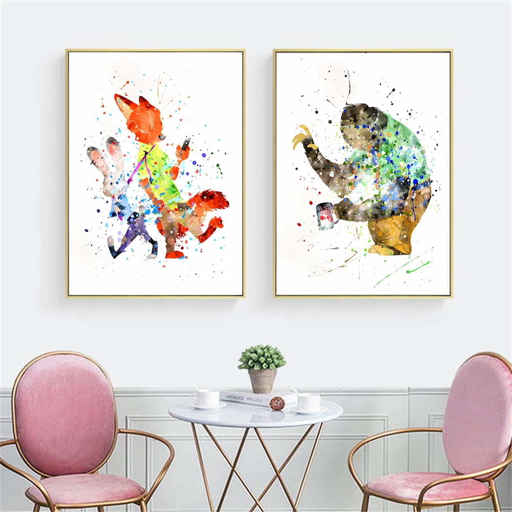 MINISO Diseny Zootopia Canvas Print Poster Disney Wall Art Nick And Judy Canvas Poster For Baby Room Kids Room Nursery Decor