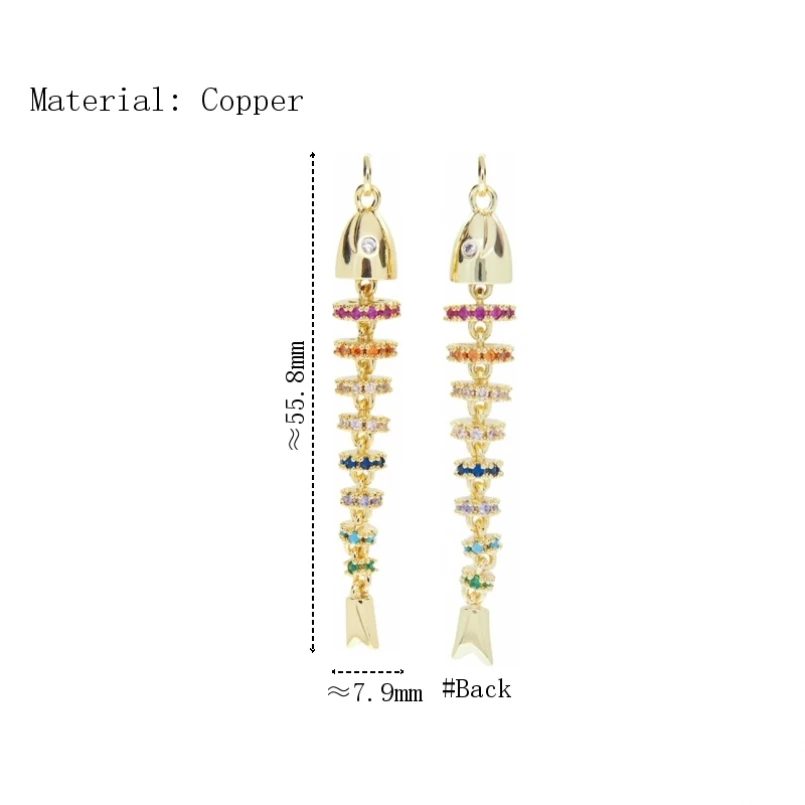 5Pcs Fish Nautical Invisible Setting Pendant Gold Color Copper Cubic Zirconia Approx 7.9x55.8mm Jewelry Special Gift