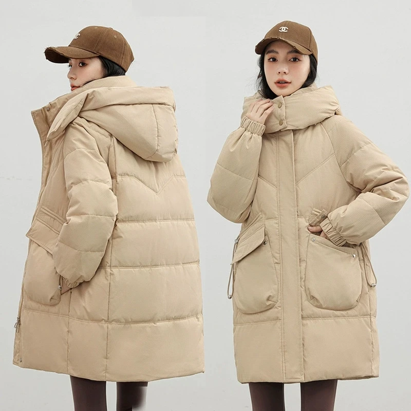 Women's Hooded Down Cotton Coat 2025 Winter Long Top Puffer Jacket Thick Warm Parkas Slim Fit Waist Casual Outdoor Hooded Jacket
