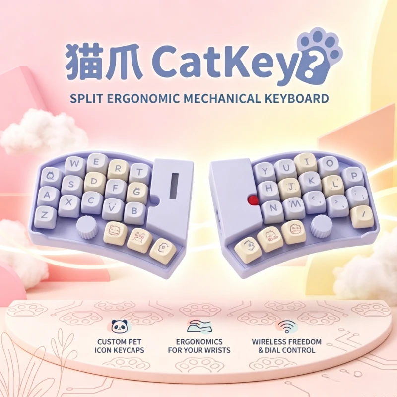 Catkey Split Keyboard Customized Wireless Portable Ergonomic Slim DIAL Control Writing Office Mechanical Keyboard Accessories