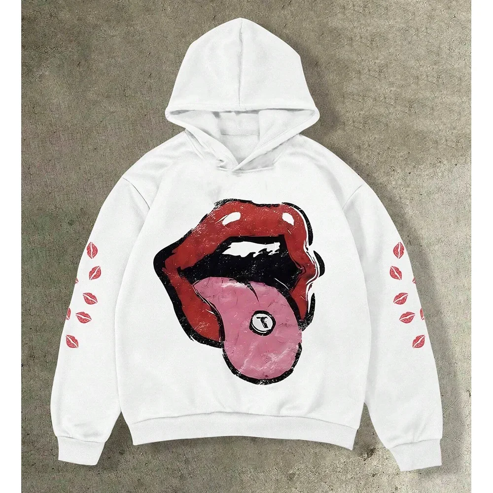 

Trend street Hip Hop Kiss Print Rap Sports Hoodie Male Y2K Long Sleeved Super Dalian Hat Female Street Harajuku Punk Multicolor