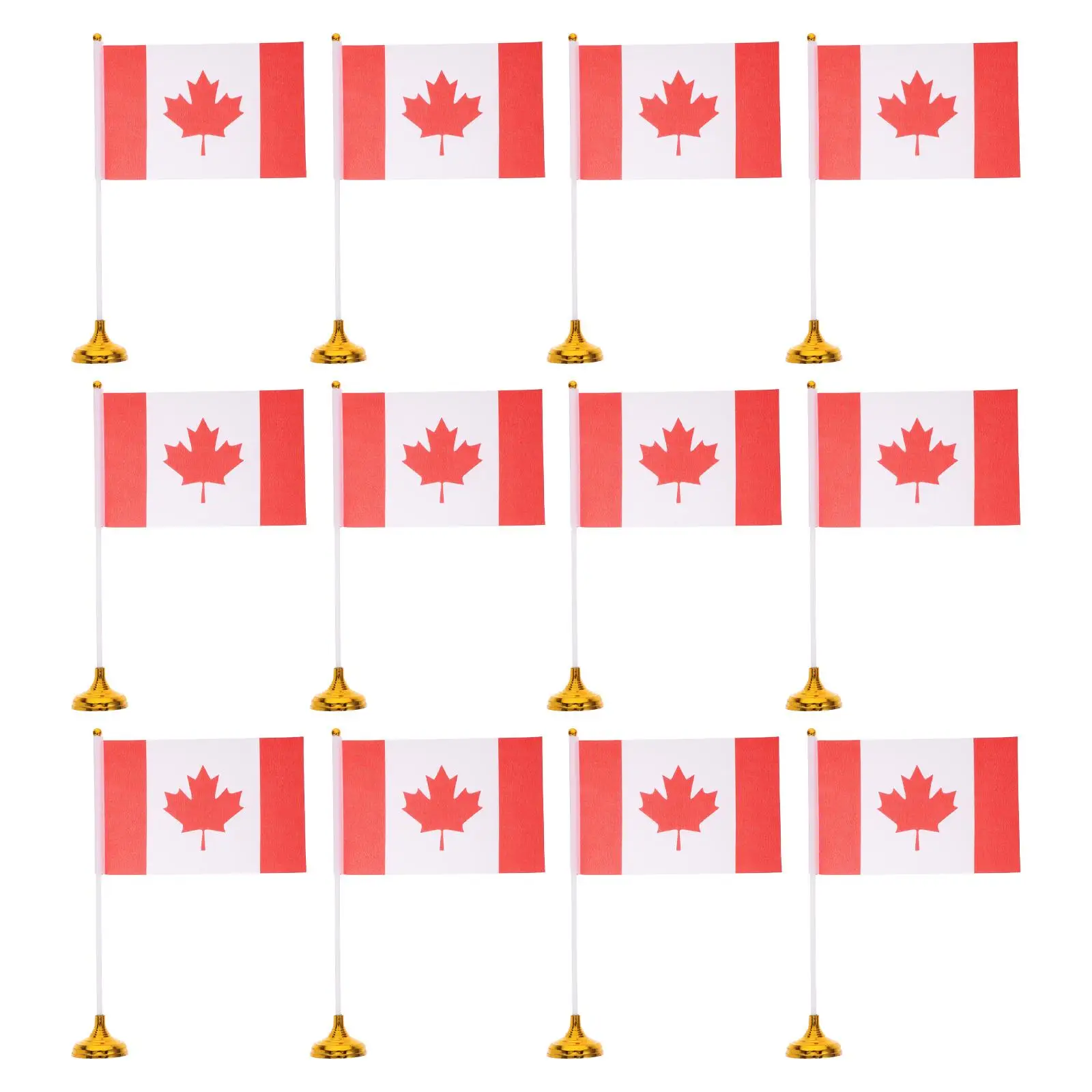 

12pcs Canadian Table Flags Distinctive Maple Leaf Plastic Polyester Stable White Stick Base Desktop Handheld Decorations Party