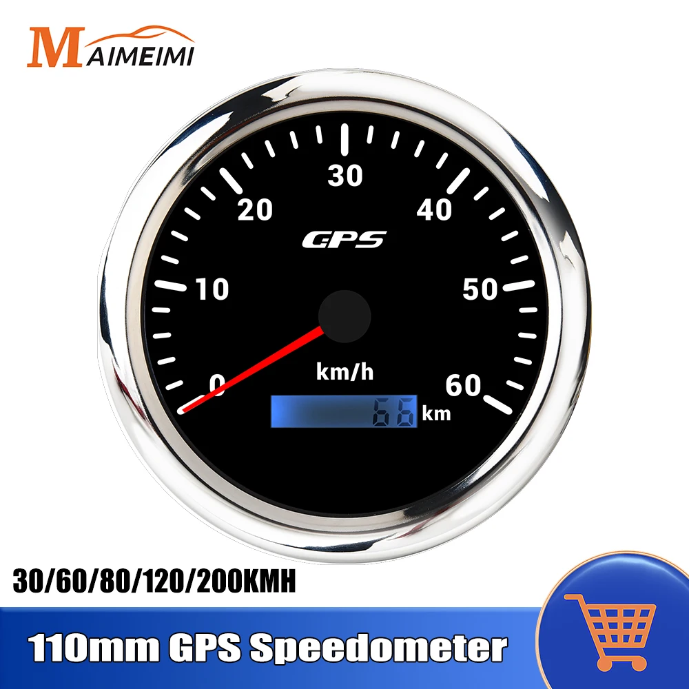 

110MM GPS Speedometer With GPS Antenna 30/60/80/120/200KMH Speed Gauge 7 Colors Backlight Meter for 12V 24V Car Boat Marine
