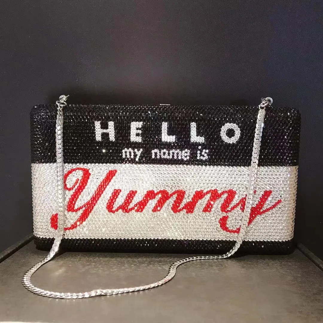 YUMMY HELLO Rhinestone Evening Bags Clutches Formal Dinner Crystal Clutch Purses White/Black Women Diamond Bridal Phone Handbags