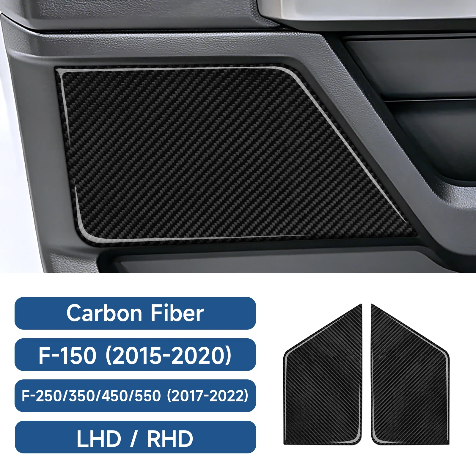 Car Door Rear Panel. For Ford F-150 250 350 450 550 (2015-2022) Trim Accessories. Soft Carbon Fiber Interior Sticker.