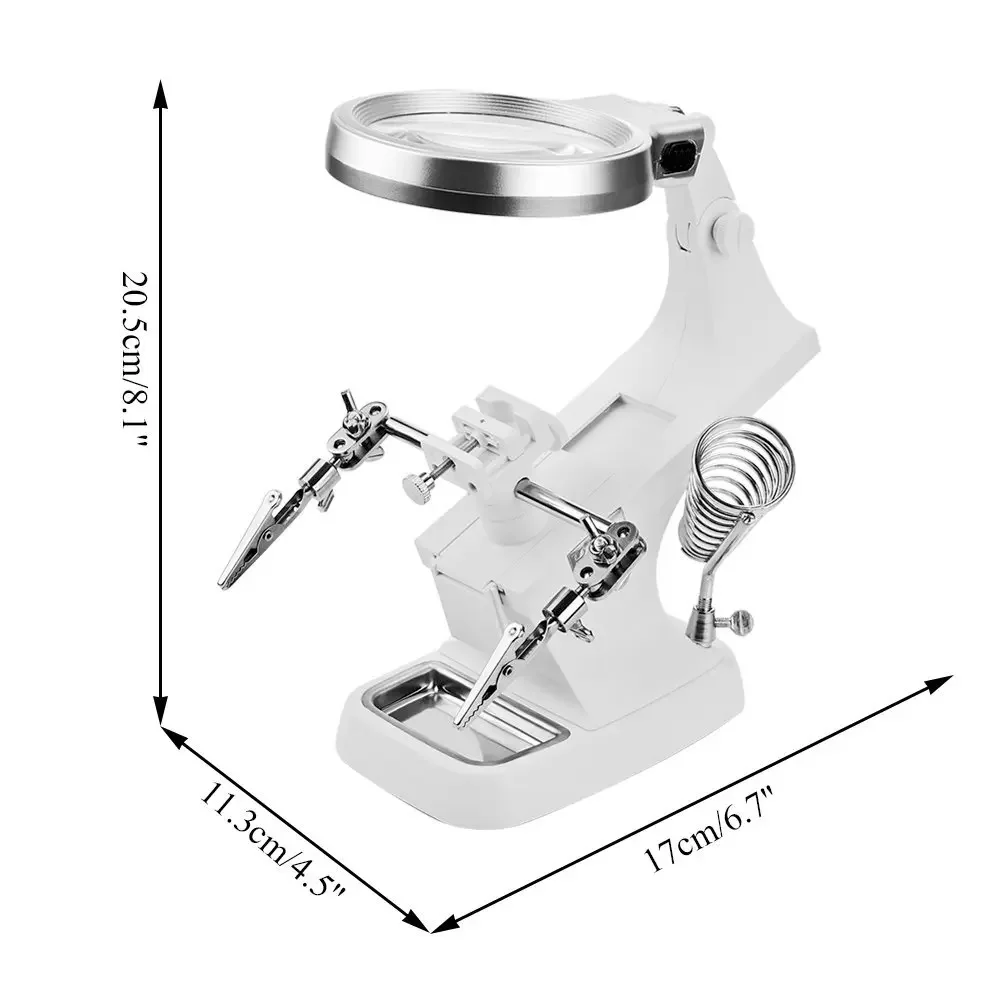 Protable LED Illuminated Desktop Magnifier Helping Hand Auxiliary Clamp Alligator Clip Stand 10 LED Lights Magnifying Glass