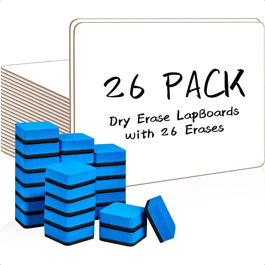 

Dry Erase LapBoards 26 Pack Double Sided 12.5 x 9 Inch Whiteboards with 26 Erasers Dry Erase Boards for Office Students Classro
