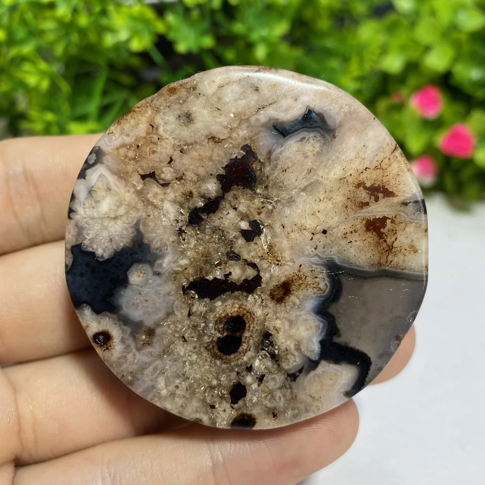 Natural Black Agate Circle Slice Polished Reiki Healing Stone Mineral Specimen Home Room Decor Gift