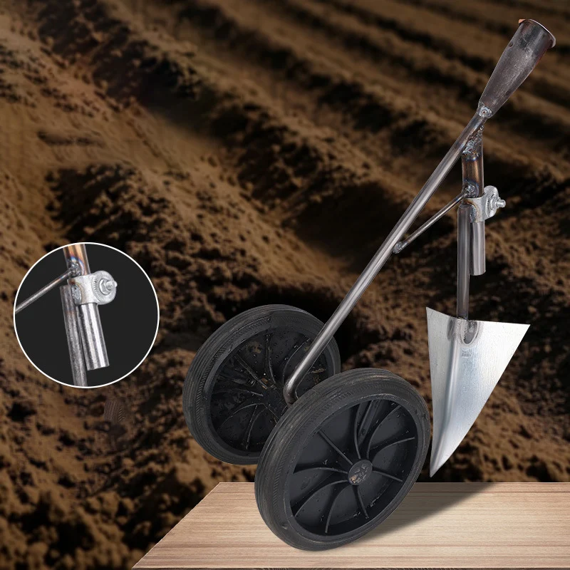 Multifunctional Triangle Hoe Herbal Grain Agriculture Hoe Manual Grain Digging Tools with Wheels Weed Loosen The Soil Hand Tools