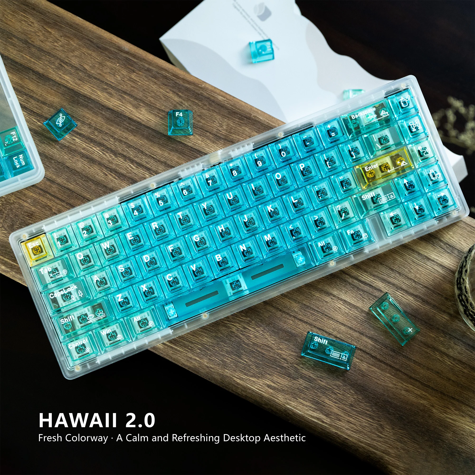 HAWAII 2.0 Keycaps Blue Transparent UV Backlit Keycap Sets Cherry Profile Key Caps For MX 61 64 87 96 104 Mechanical Keyboard