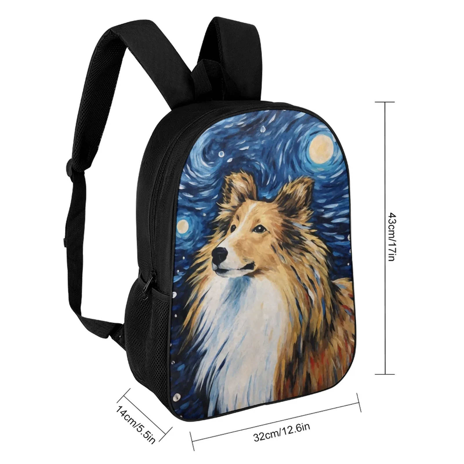 Shetland Sheepdog Night Mochilas Zaini scolastici stampati per adolescenti Borsa per asilo Ragazzi Borsa per zaino scolastico da 17 pollici